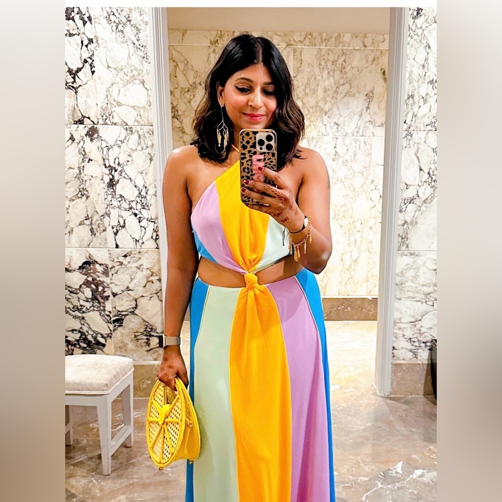FARM RIO color block  Halter Maxi Dress M
